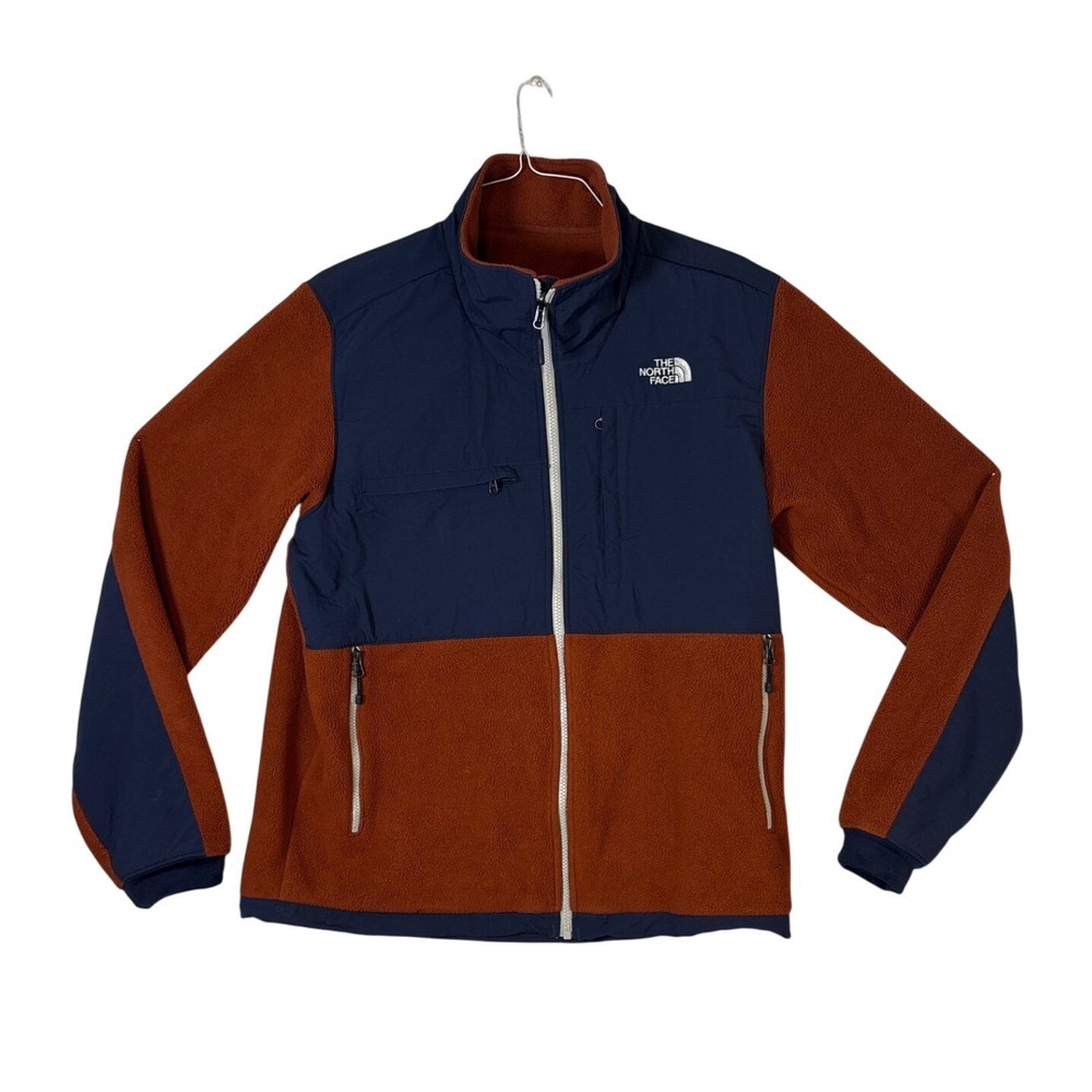 The North Face Denali Polartec Fleece Jacket Orange Navy Blue Colorblock Mens L